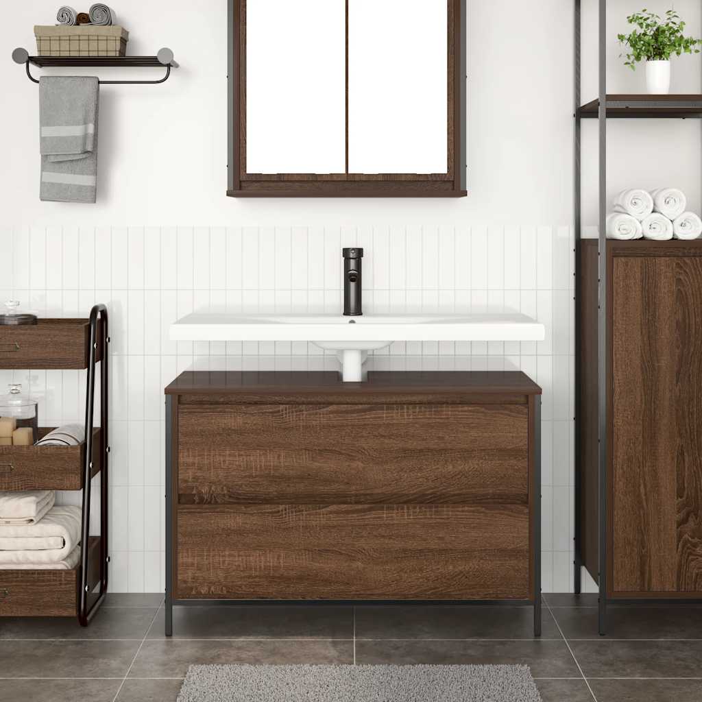 vidaXL Dulap pentru baie cu sertare, stejar maro, 90x34,5x60 cm vidaXL Dulap pentru baie cu sertare, stejar maro, 90x34,5x60 cm