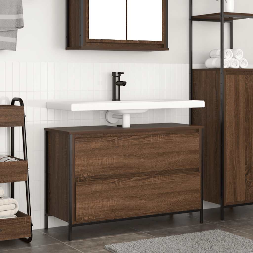 vidaXL Dulap pentru baie cu sertare, stejar maro, 90x34,5x60 cm vidaXL Dulap pentru baie cu sertare, stejar maro, 90x34,5x60 cm