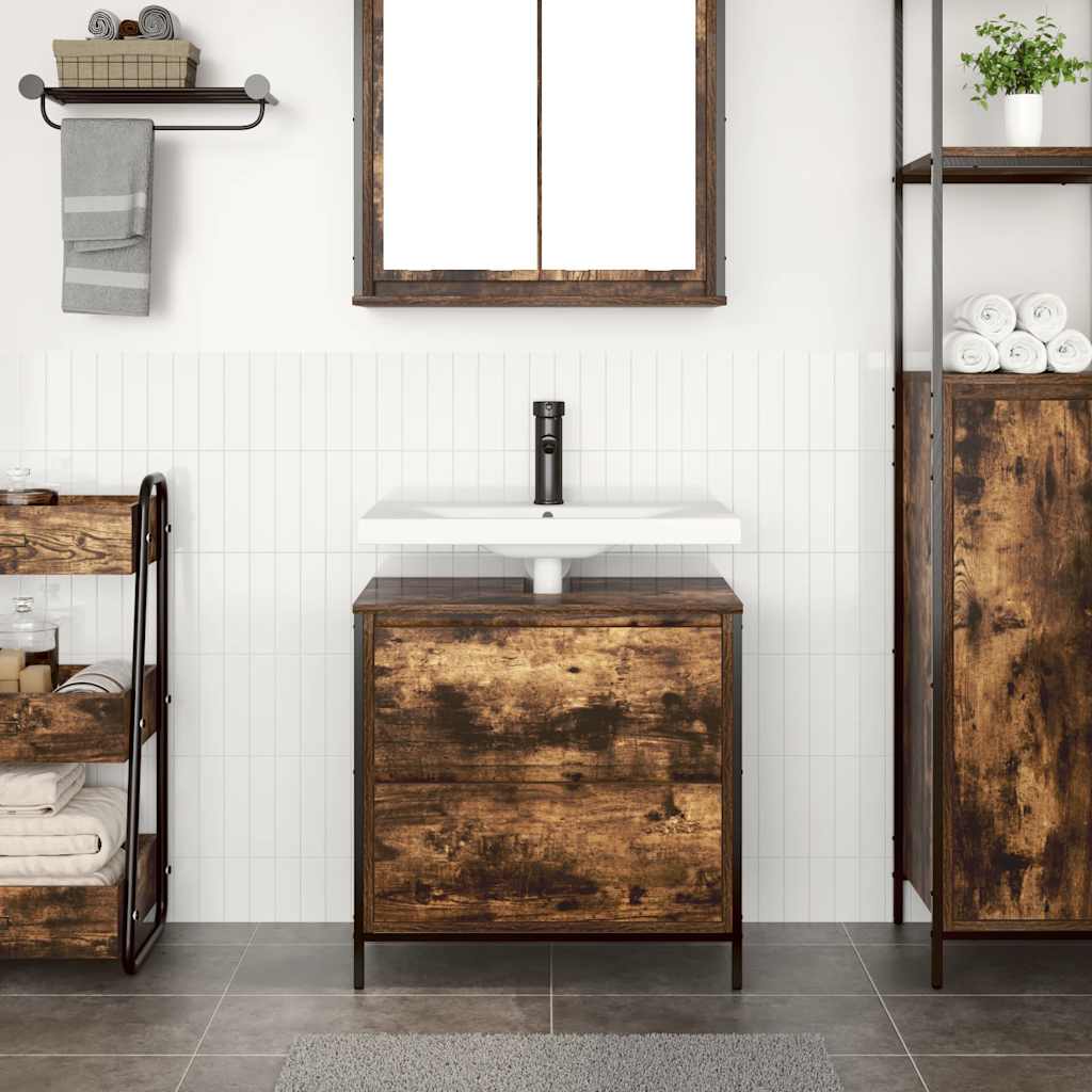 vidaXL Dulap pentru baie cu sertare stejar afumat 60x34,5x60 cm vidaXL Dulap pentru baie cu sertare stejar afumat 60x34,5x60 cm