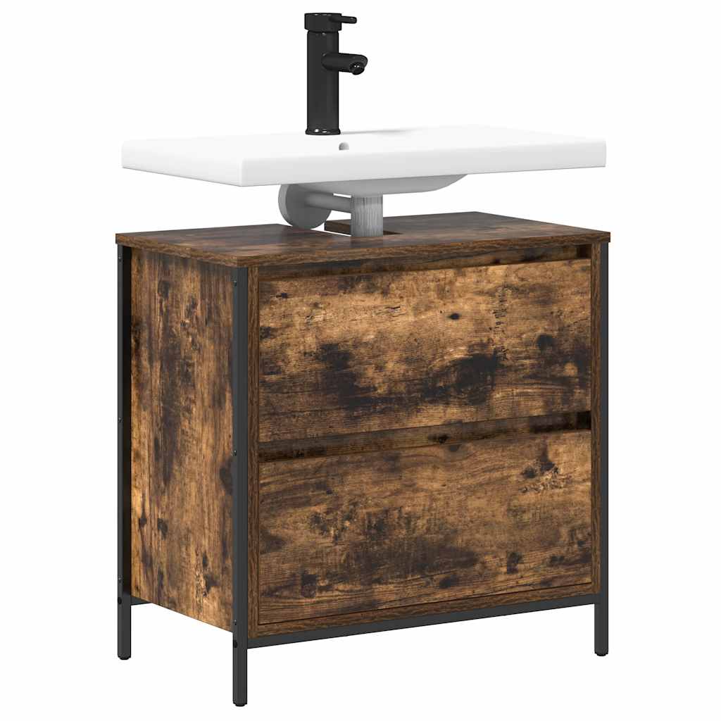 vidaXL Dulap pentru baie cu sertare stejar afumat 60x34,5x60 cm vidaXL Dulap pentru baie cu sertare stejar afumat 60x34,5x60 cm