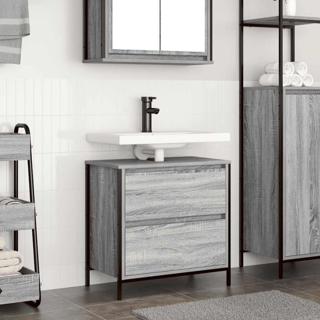 vidaXL Dulap pentru baie cu sertare Gri Sonoma 60x34,5x60 cm vidaXL Dulap pentru baie cu sertare Gri Sonoma 60x34,5x60 cm