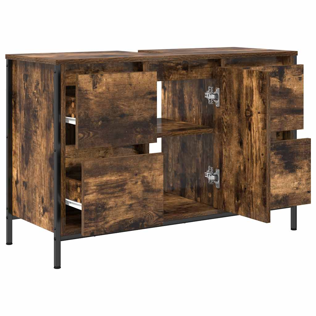 vidaXL Dulap lavoar cu sertare stejar afumat 90x34,5x60 cm vidaXL Dulap lavoar cu sertare stejar afumat 90x34,5x60 cm