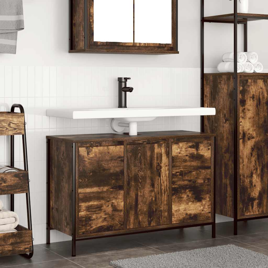 vidaXL Dulap lavoar cu sertare stejar afumat 90x34,5x60 cm vidaXL Dulap lavoar cu sertare stejar afumat 90x34,5x60 cm