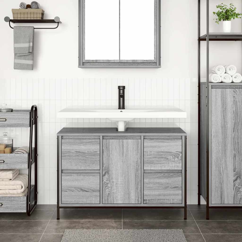 vidaXL Dulap pentru chiuvetă cu sertare Gri Sonoma 90x34,5x60 cm vidaXL Dulap pentru chiuvetă cu sertare Gri Sonoma 90x34,5x60 cm