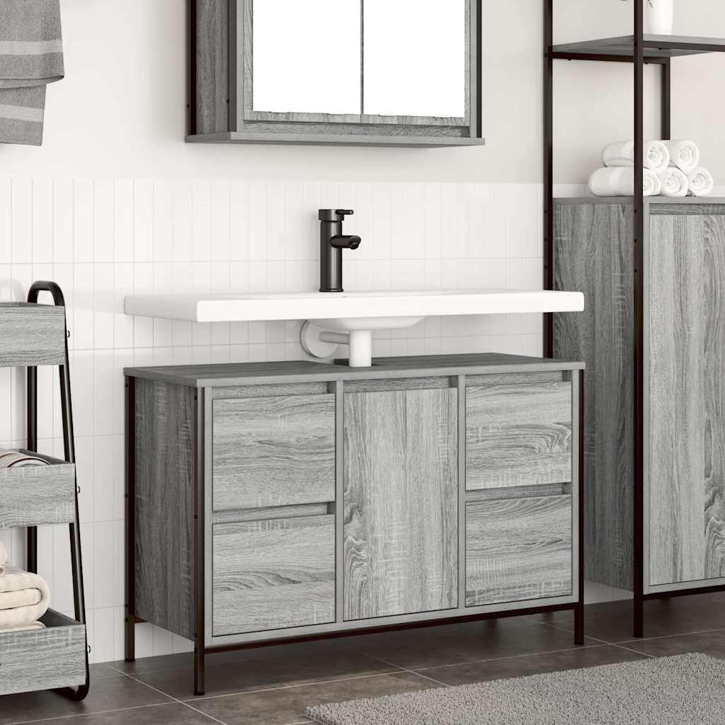 vidaXL Dulap pentru chiuvetă cu sertare Gri Sonoma 90x34,5x60 cm vidaXL Dulap pentru chiuvetă cu sertare Gri Sonoma 90x34,5x60 cm