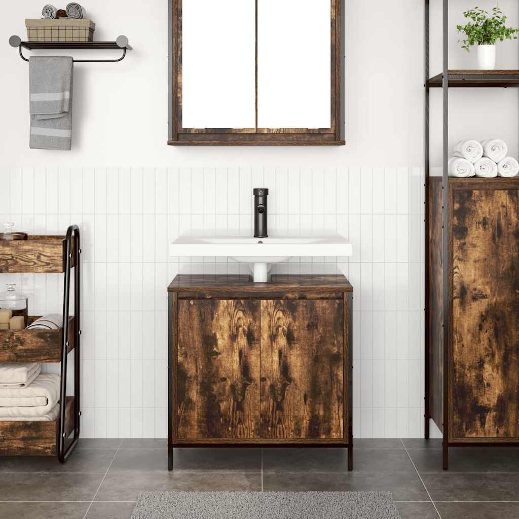 vidaXL Dulap pentru lavoar baie stejar afumat 60x34,5x60 cm vidaXL Dulap pentru lavoar baie stejar afumat 60x34,5x60 cm
