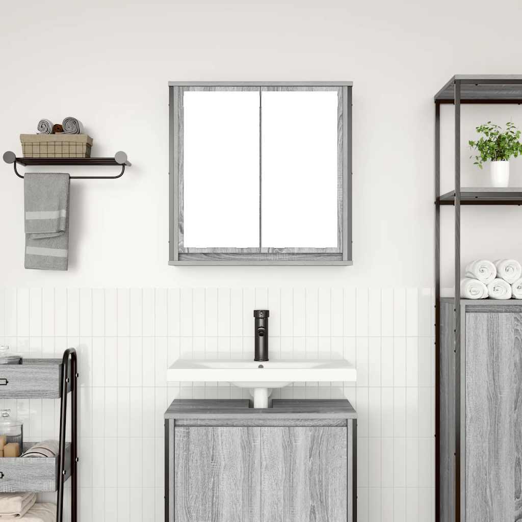 vidaXL Dulap de baie cu oglindă Gri Sonoma 60x21x60 cm vidaXL Dulap de baie cu oglindă Gri Sonoma 60x21x60 cm