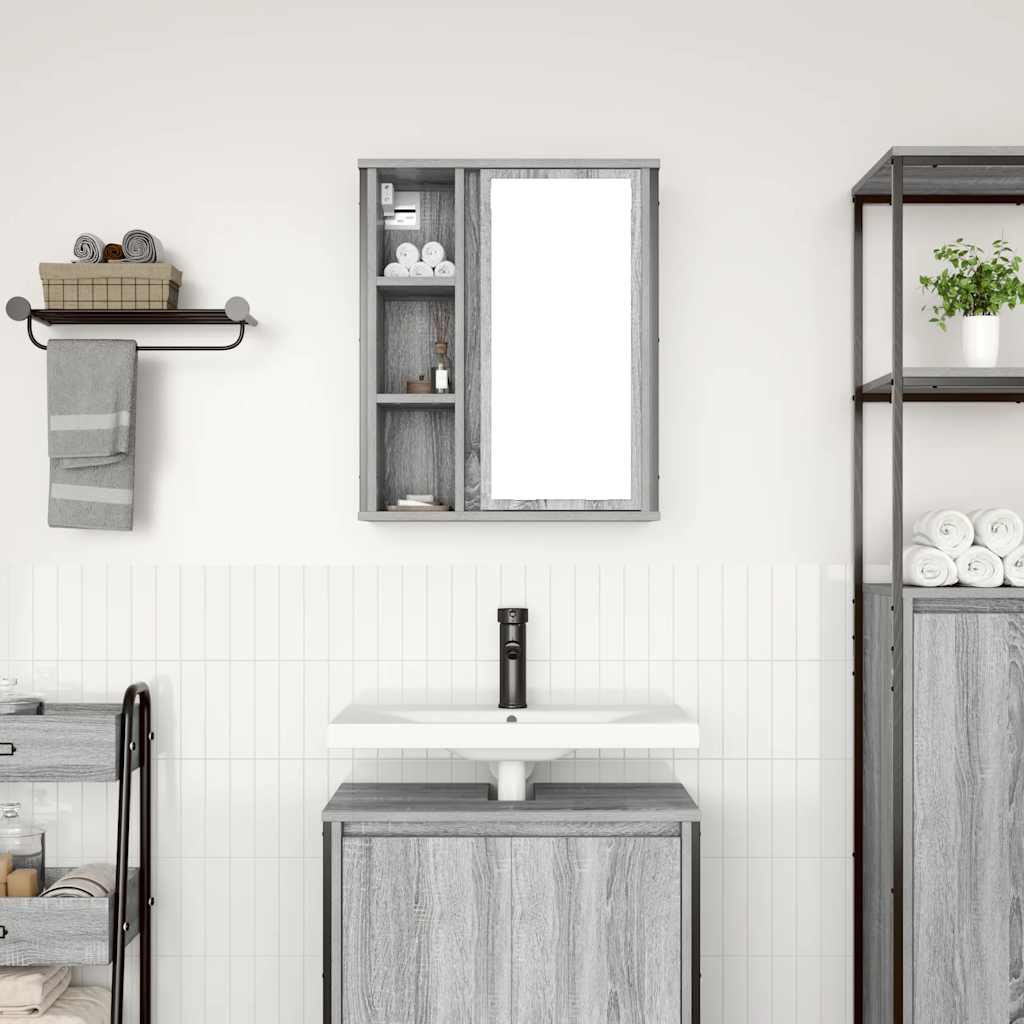 vidaXL Dulap de baie cu oglindă gri Sonoma 50x21x60 cm vidaXL Dulap de baie cu oglindă gri Sonoma 50x21x60 cm