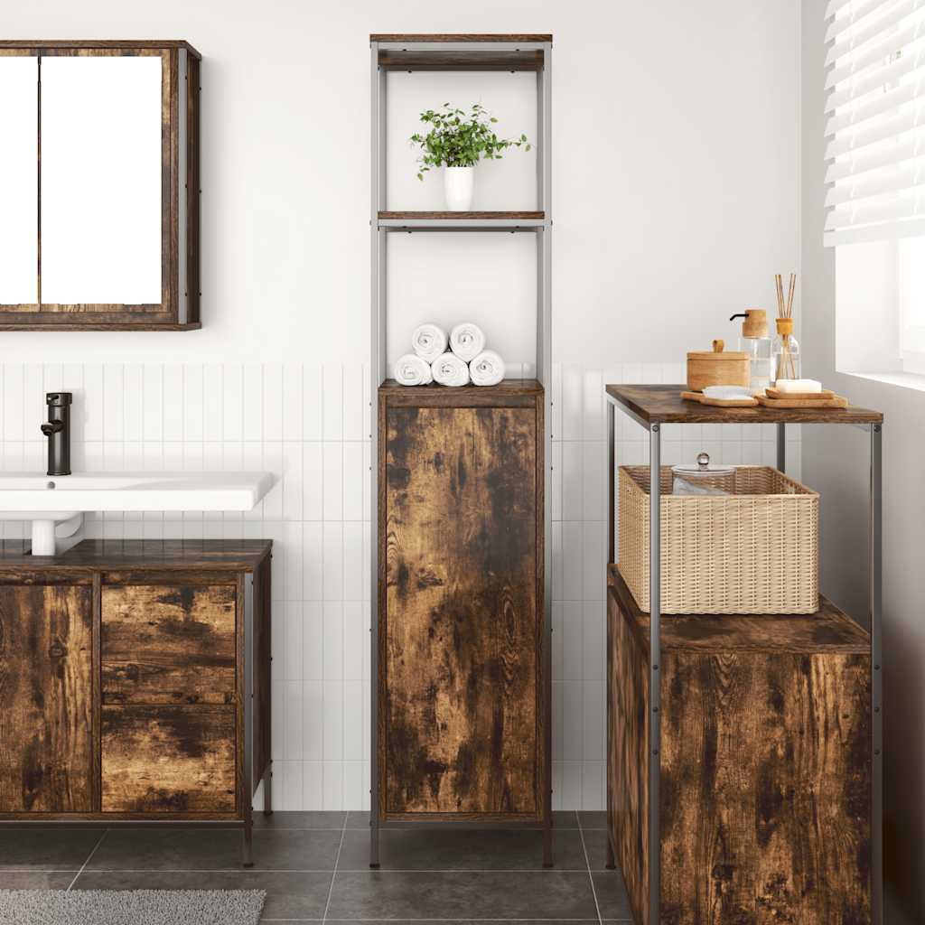 vidaXL Dulap de baie cu rafturi stejar afumat 36x35x165 cm