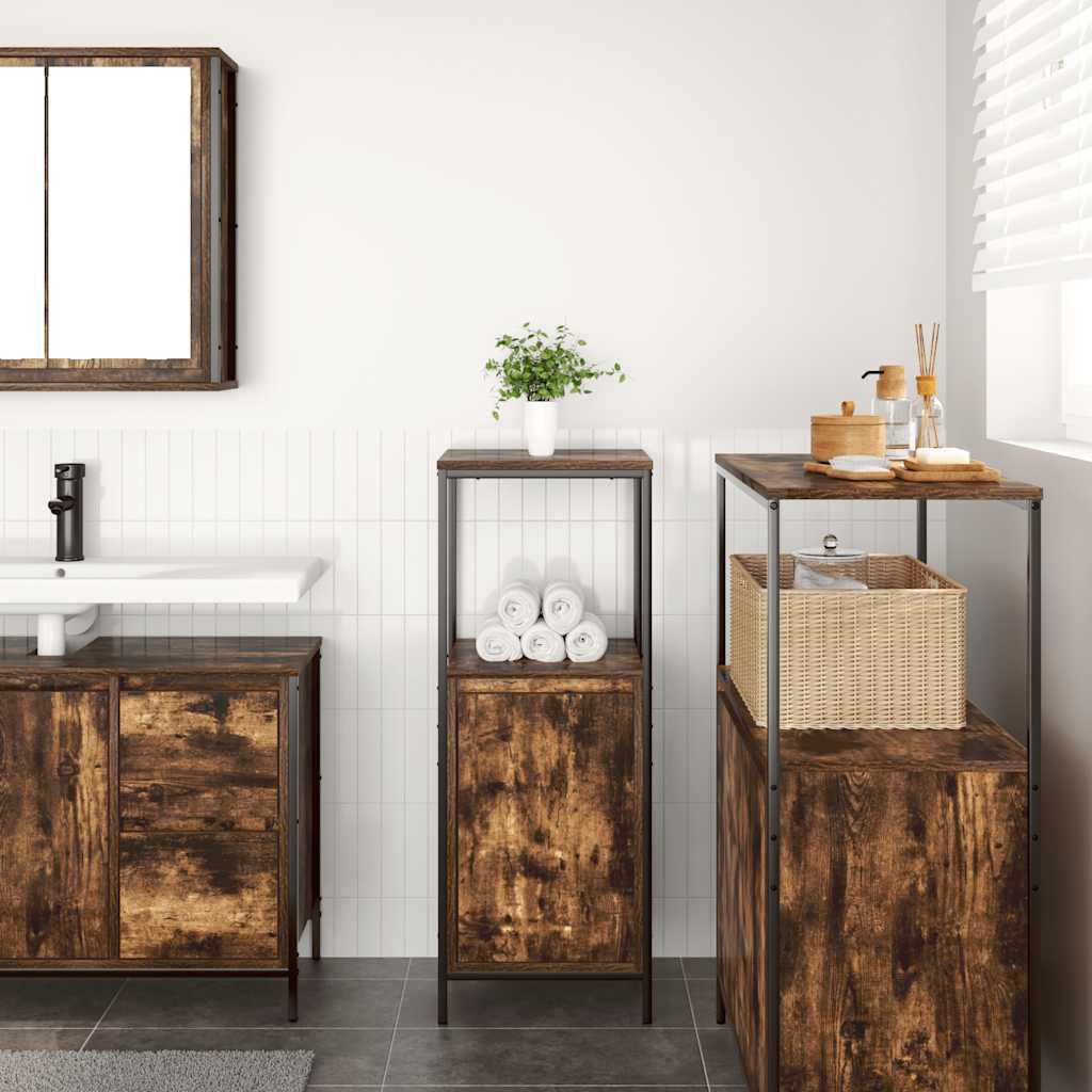 vidaXL Dulap de baie cu rafturi stejar afumat 36x35x95 cm