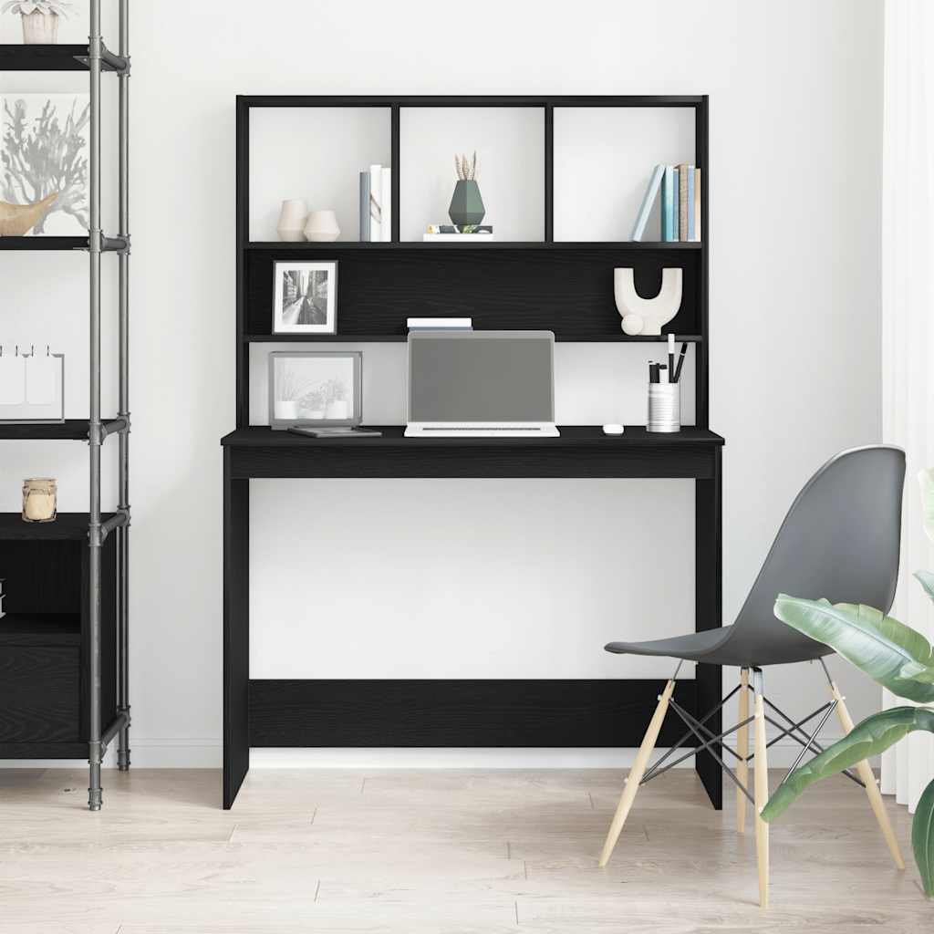 vidaXL Birou cu rafturi, stejar negru, 102x45x148 cm, lemn prelucrat vidaXL Birou cu rafturi, stejar negru, 102x45x148 cm, lemn prelucrat