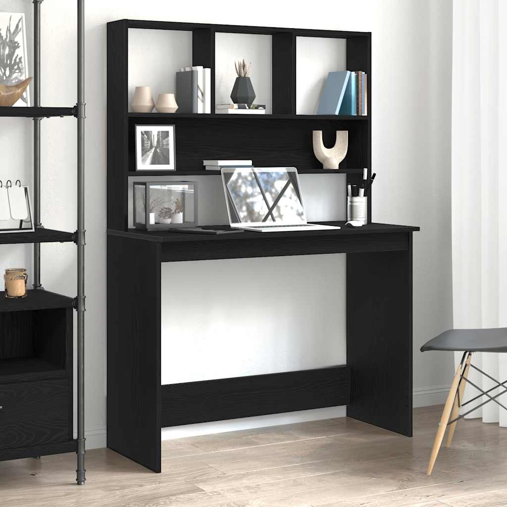 vidaXL Birou cu rafturi, stejar negru, 102x45x148 cm, lemn prelucrat vidaXL Birou cu rafturi, stejar negru, 102x45x148 cm, lemn prelucrat