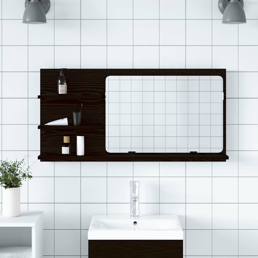 vidaXL Dulap cu oglindă pentru baie, stejar negru, 90x11x45 cm, lemn stratificat vidaXL Dulap cu oglindă pentru baie, stejar negru, 90x11x45 cm, lemn stratificat