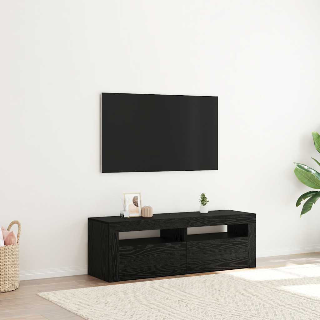 vidaXL Dulap TV cu LED stejar negru 120x35x40 cm lemn prelucrat