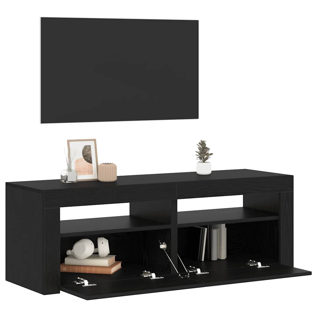 vidaXL Dulap TV cu LED stejar negru 120x35x40 cm lemn prelucrat