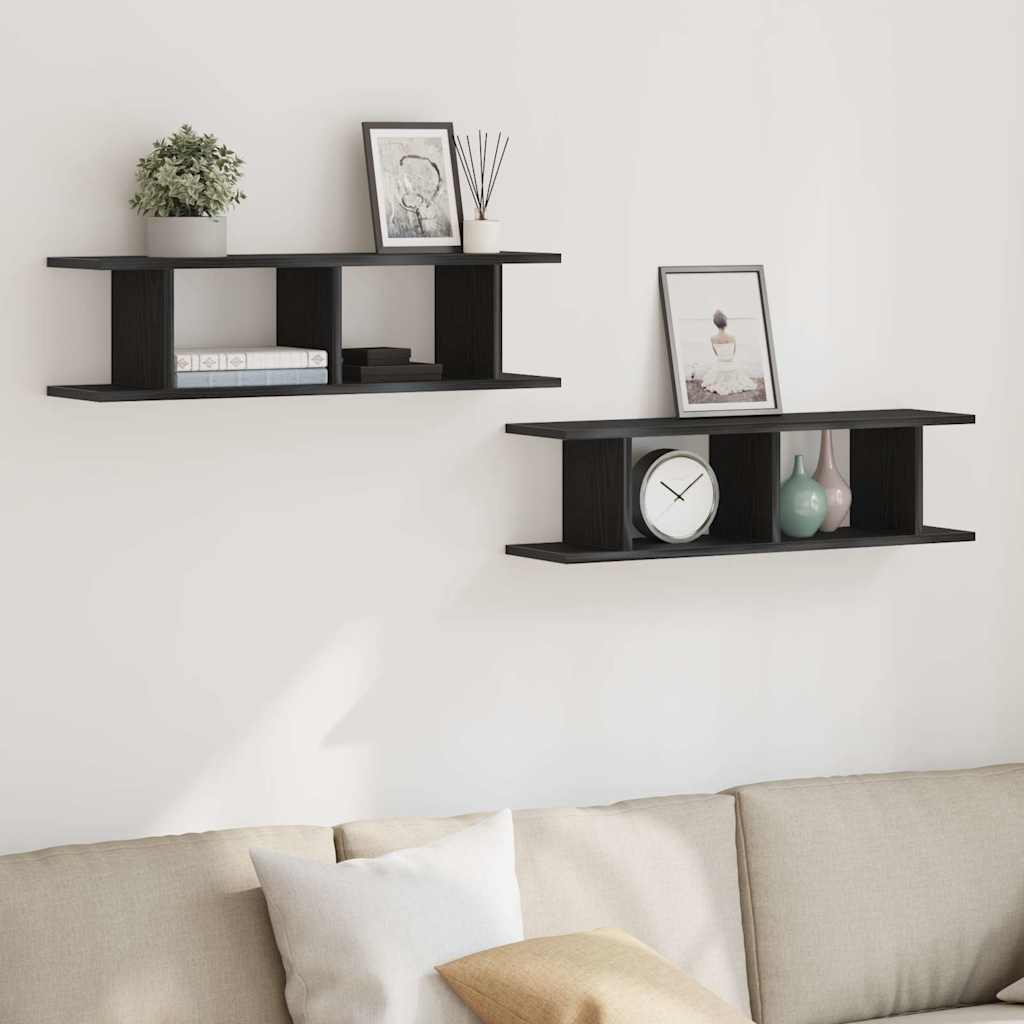 vidaXL Rafturi de perete 2 buc Stejar negru 75x18x20 cm Lemn prelucrat vidaXL Rafturi de perete 2 buc Stejar negru 75x18x20 cm Lemn prelucrat