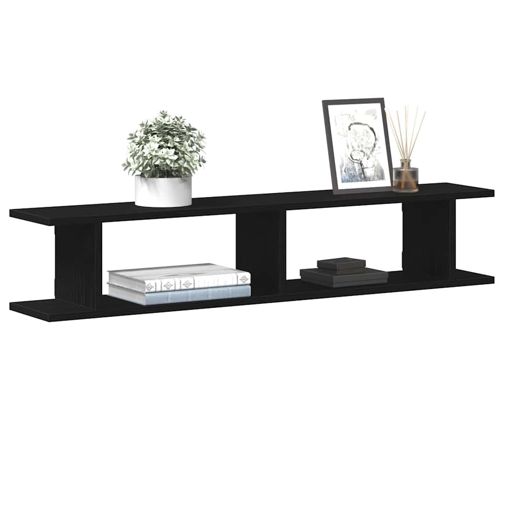 vidaXL Rafturi de perete 2 buc Stejar negru 105x18x2 cm Lemn prelucrat vidaXL Rafturi de perete 2 buc Stejar negru 105x18x2 cm Lemn prelucrat