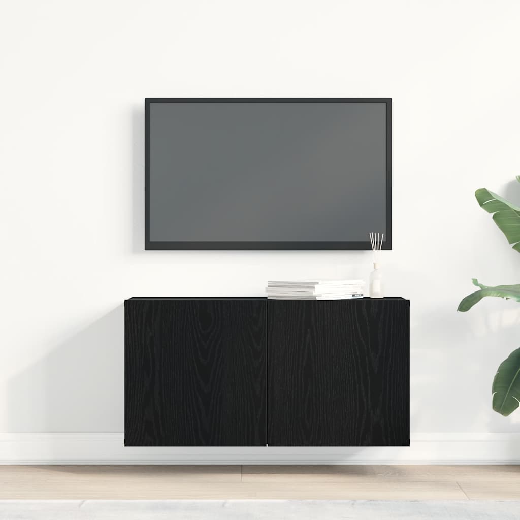 vidaXL Comodă TV din stejar negru, 80x30x41 cm, lemn stratificat vidaXL Comodă TV din stejar negru, 80x30x41 cm, lemn stratificat