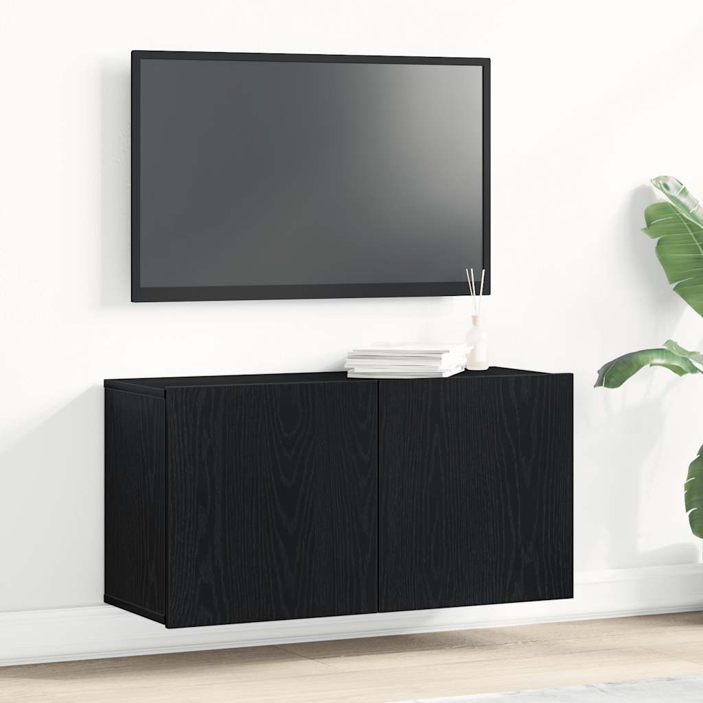 vidaXL Comodă TV din stejar negru, 80x30x41 cm, lemn stratificat vidaXL Comodă TV din stejar negru, 80x30x41 cm, lemn stratificat