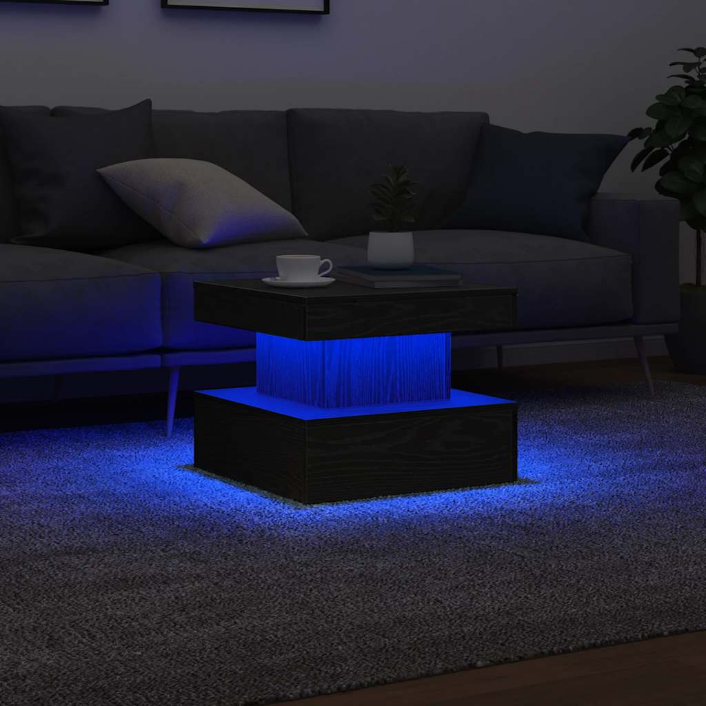 vidaXL Masuta de cafea cu lumini LED Stejar negru 50x50x40 cm vidaXL Masuta de cafea cu lumini LED Stejar negru 50x50x40 cm