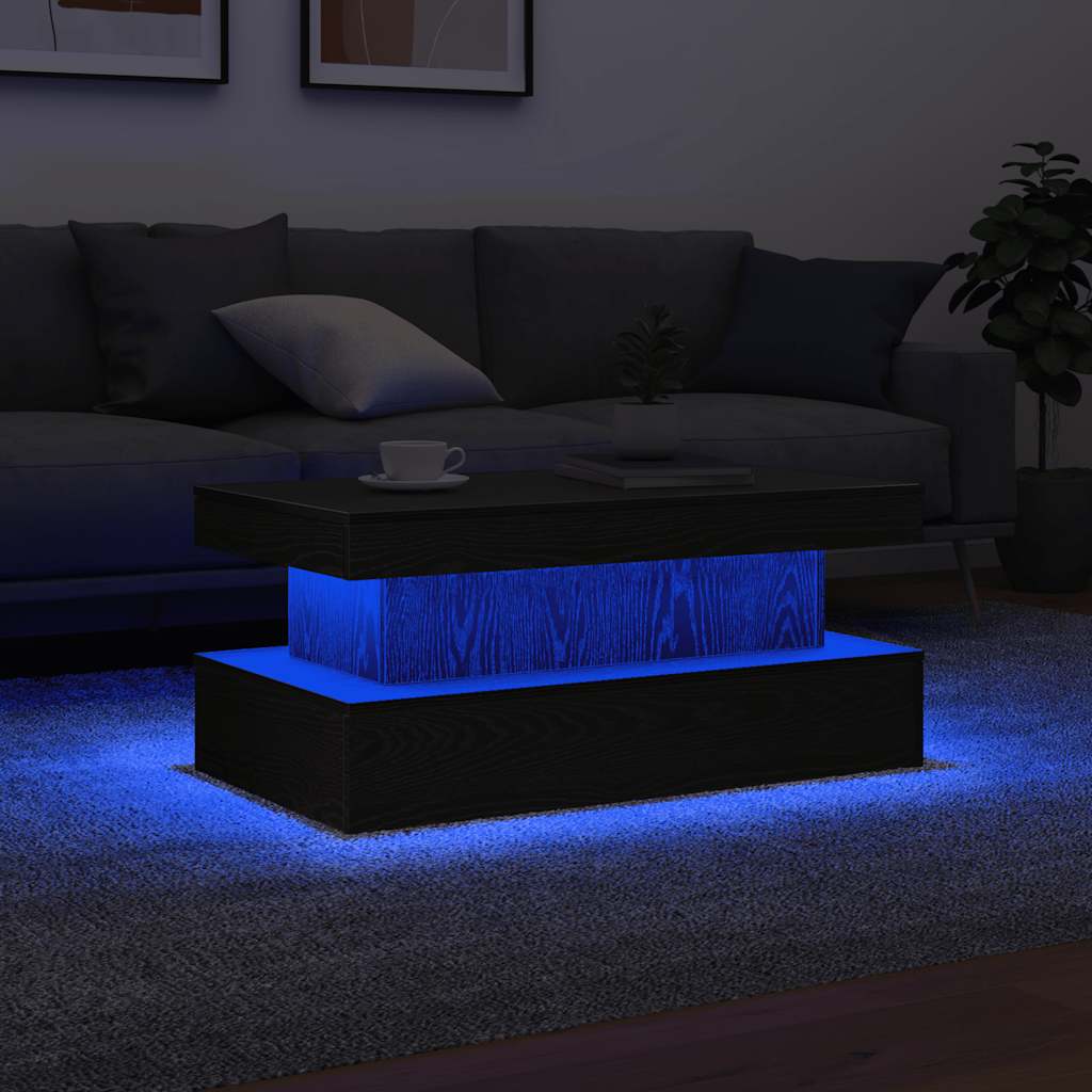 vidaXL Masuta de cafea cu lumini LED Stejar negru 90x50x40 cm vidaXL Masuta de cafea cu lumini LED Stejar negru 90x50x40 cm