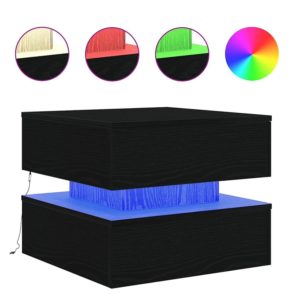 vidaXL Masuta de cafea cu lumini LED Stejar negru 50x50x40 cm vidaXL Masuta de cafea cu lumini LED Stejar negru 50x50x40 cm