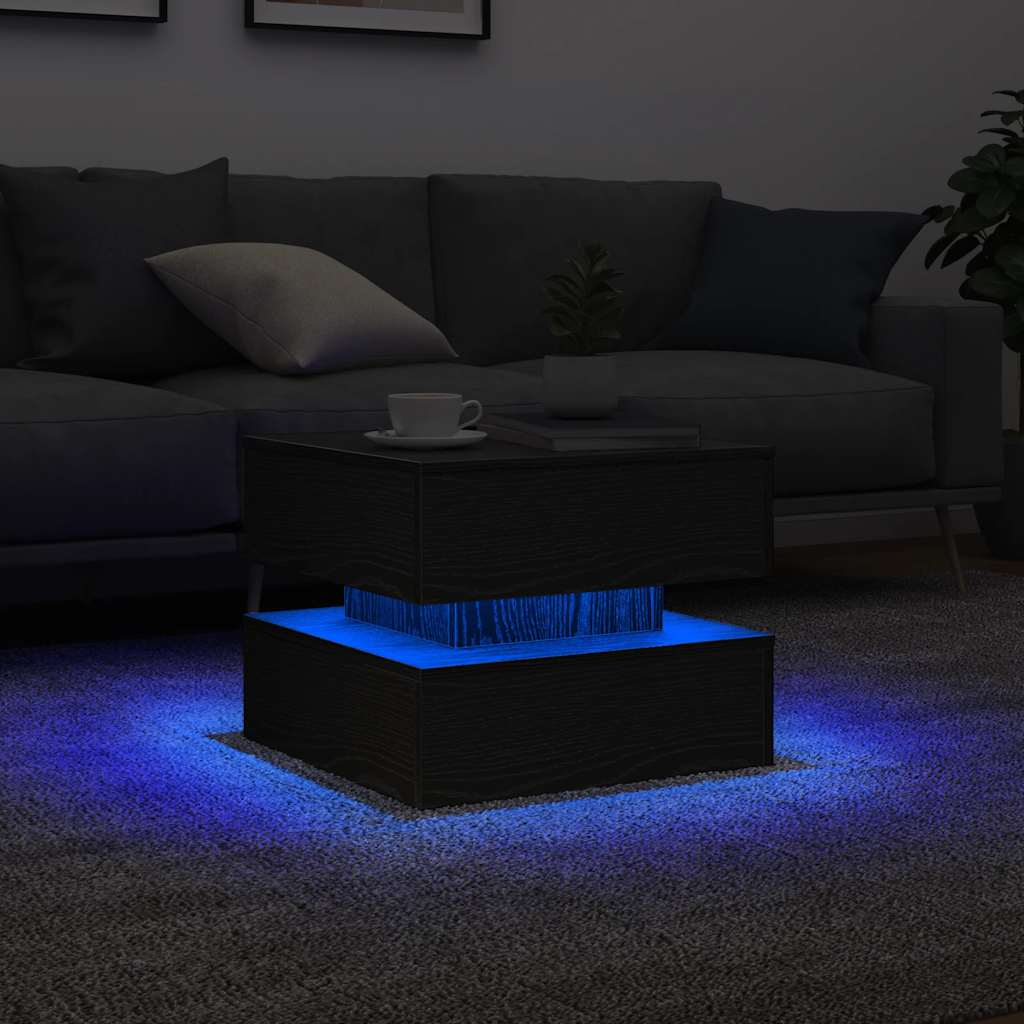 vidaXL Masuta de cafea cu lumini LED Stejar negru 50x50x40 cm vidaXL Masuta de cafea cu lumini LED Stejar negru 50x50x40 cm