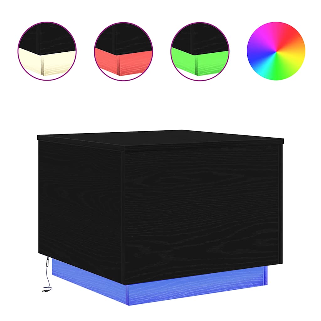 vidaXL Masuta de cafea cu lumini LED Stejar negru 50x50x40 cm vidaXL Masuta de cafea cu lumini LED Stejar negru 50x50x40 cm