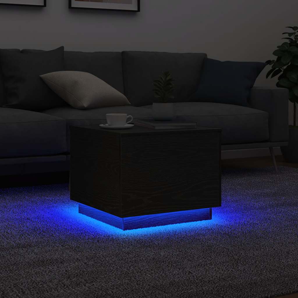 vidaXL Masuta de cafea cu lumini LED Stejar negru 50x50x40 cm vidaXL Masuta de cafea cu lumini LED Stejar negru 50x50x40 cm