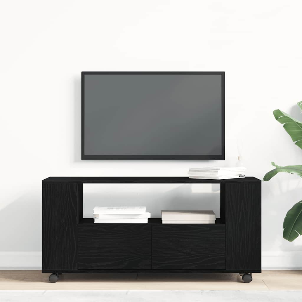 vidaXL Dulap TV cu roți stejar negru 102x34,5x43 cm lemn prelucrat vidaXL Dulap TV cu roți stejar negru 102x34,5x43 cm lemn prelucrat