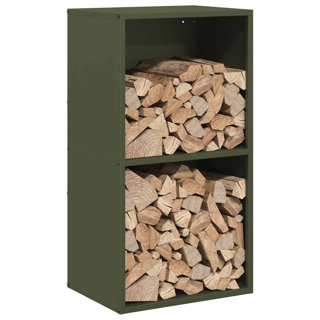 vidaXL Suport pentru lemne de foc Verde măsline Oțel laminat la rece