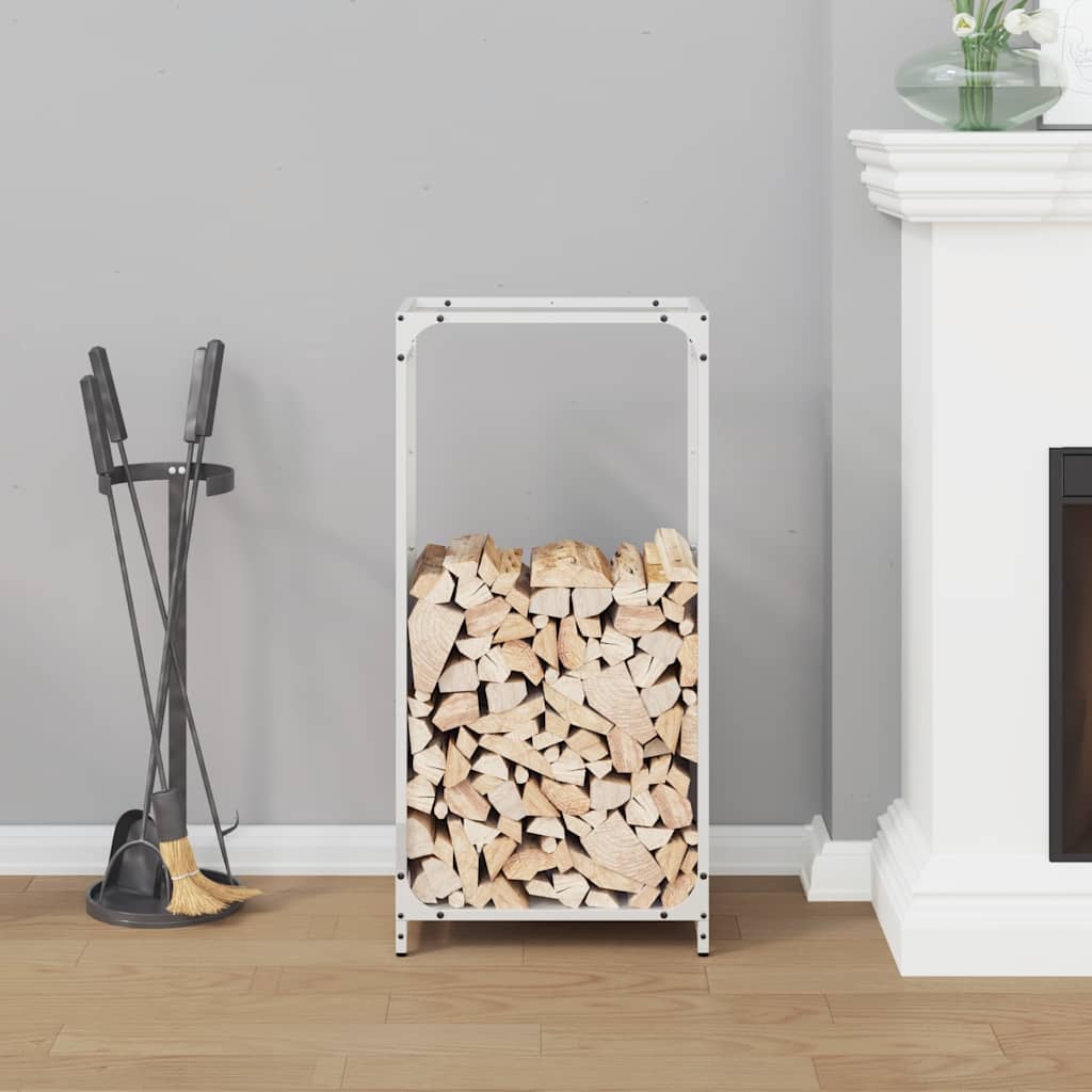 vidaXL Suport pentru lemne de foc alb 44x28x90 cm Oțel laminat la rece