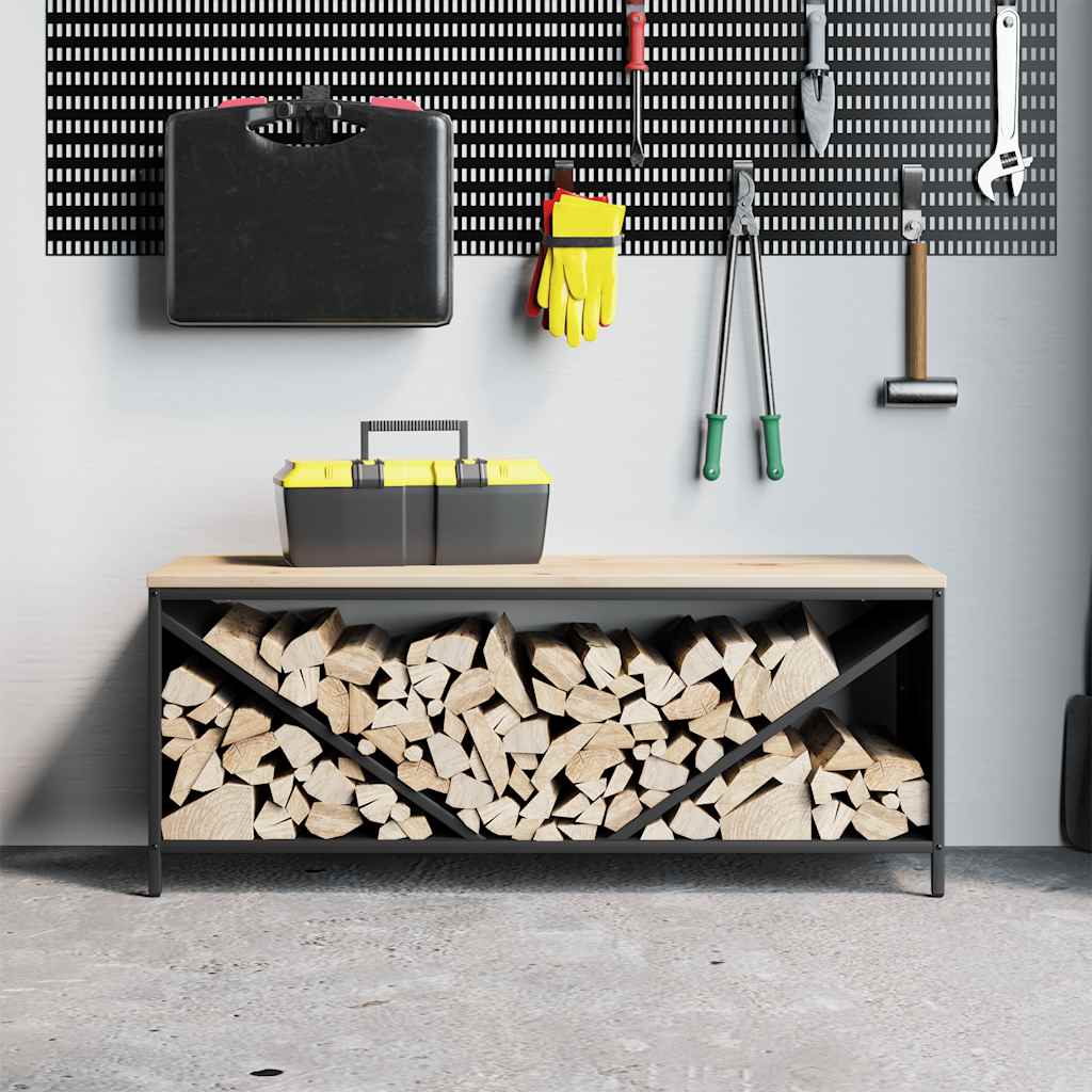 vidaXL Suport pentru lemne de foc cu blat lemn negru 100,5x35,5x40 cm vidaXL Suport pentru lemne de foc cu blat lemn negru 100,5x35,5x40 cm