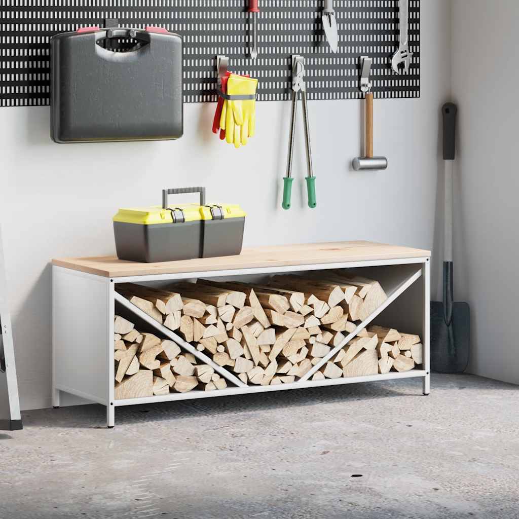 vidaXL Suport pentru lemne de foc cu blat lemn alb 100,5x35,5x40 cm vidaXL Suport pentru lemne de foc cu blat lemn alb 100,5x35,5x40 cm