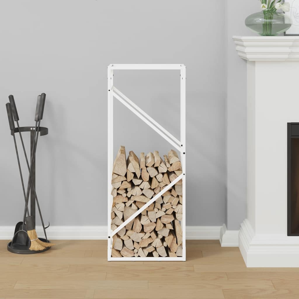vidaXL Suport pentru lemne de foc alb 40x25x100cm Oțel laminat la rece