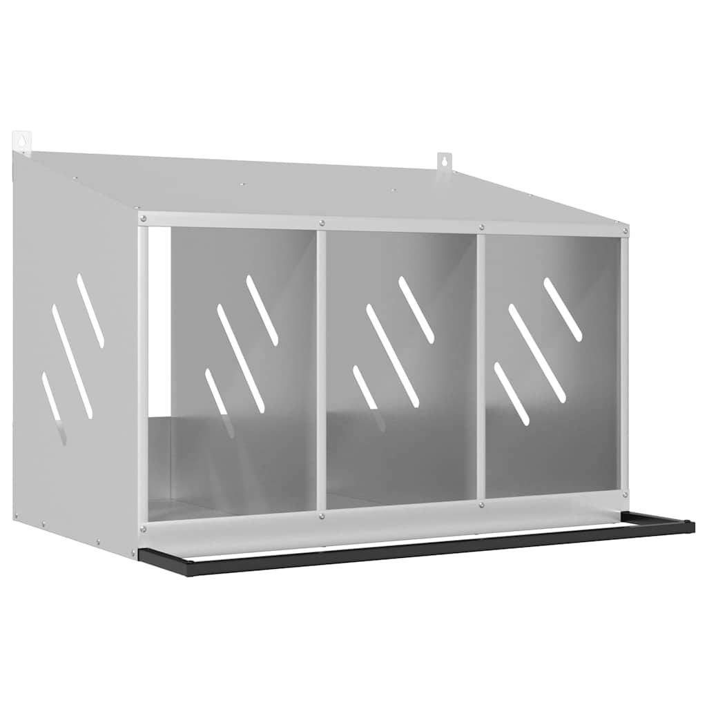 vidaXL Cutie cuibar pentru pui cu 3 compartimente argintiu galvanizat