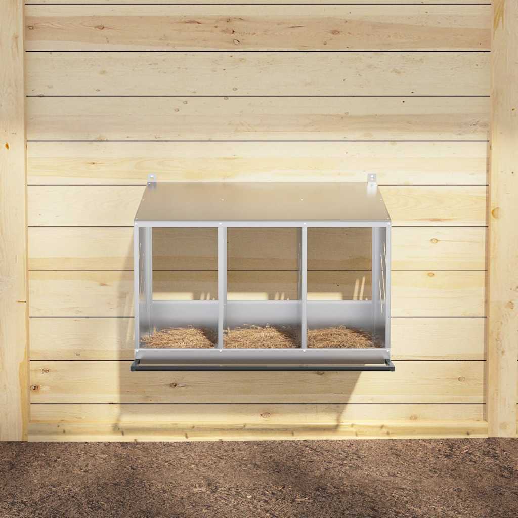 vidaXL Cutie cuibar pentru pui cu 3 compartimente argintiu galvanizat