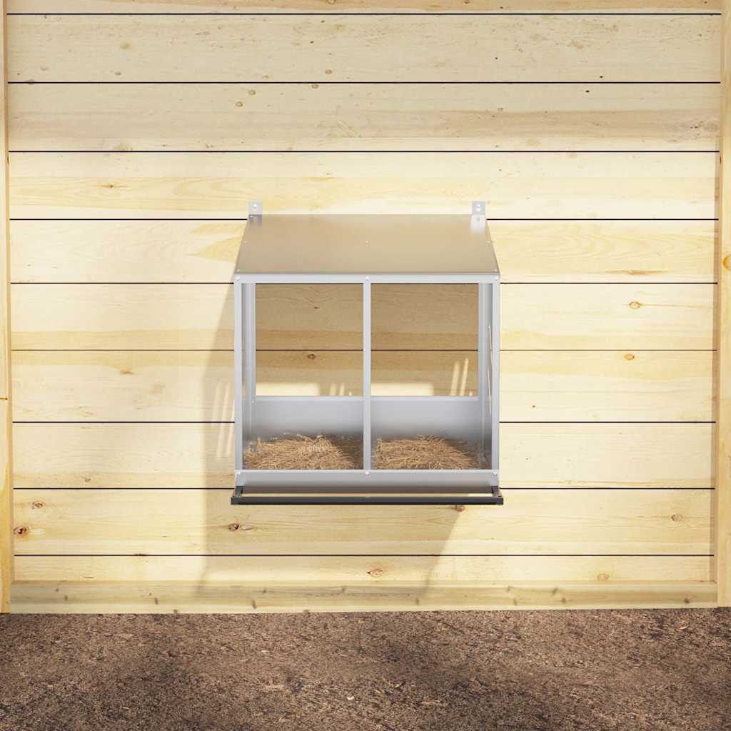 vidaXL Cutie pentru pui cu 2 compartimente, metal argintiu galvanizat