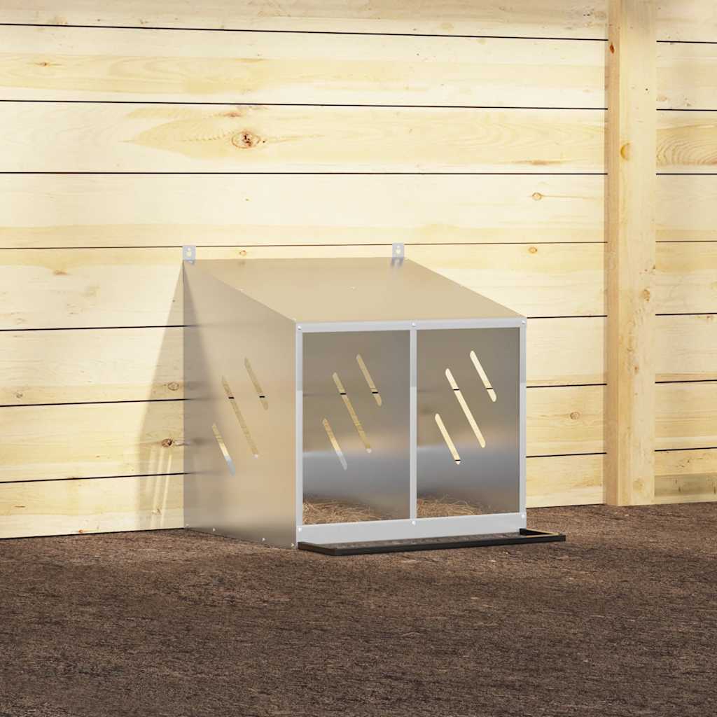 vidaXL Cutie pentru pui cu 2 compartimente, metal argintiu galvanizat