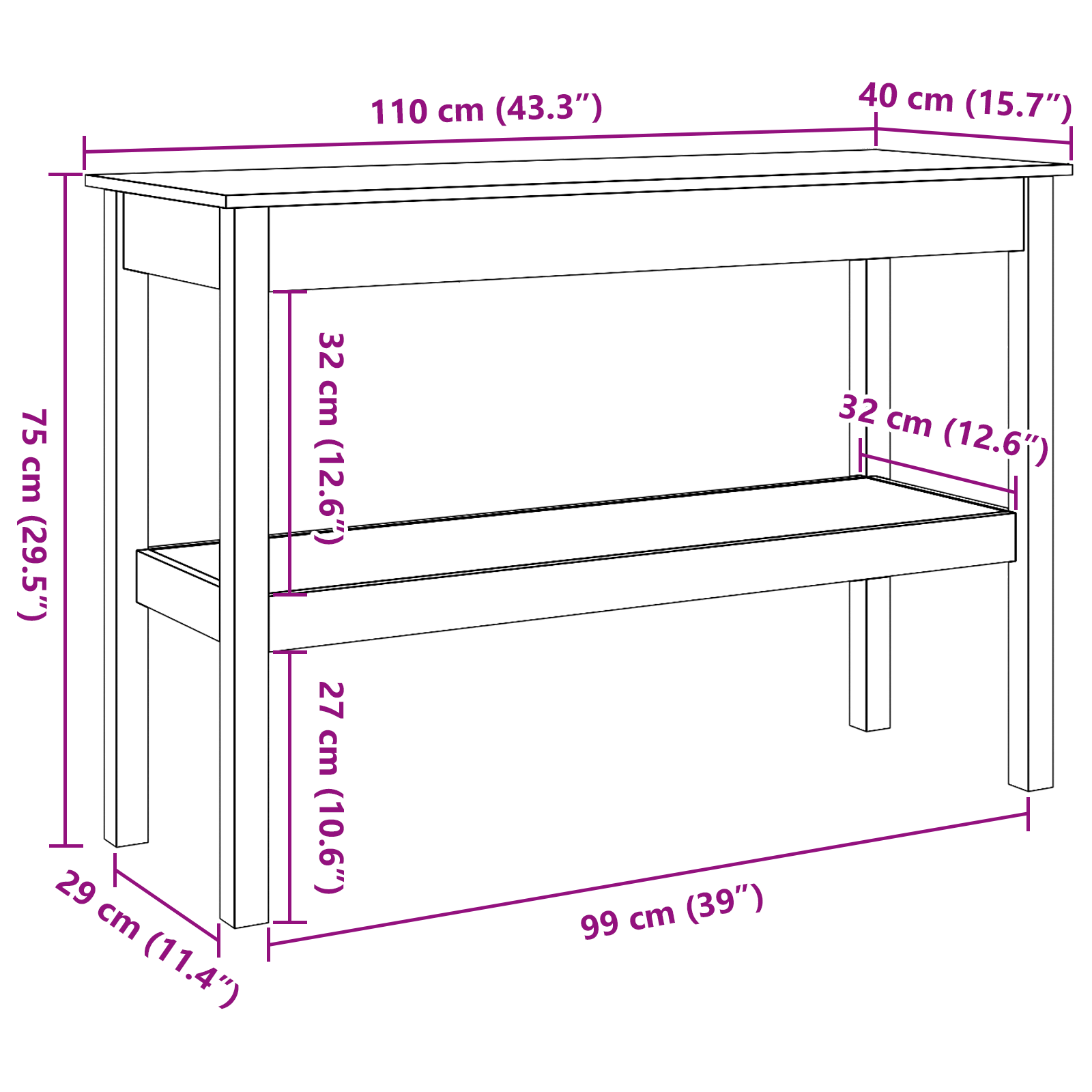 vidaXL Masă de consolă Maro ceruit 110 x 40 x 75 cm Lemn masiv de pin vidaXL Masă de consolă Maro ceruit 110 x 40 x 75 cm Lemn masiv de pin