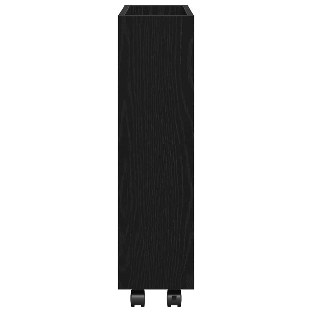 vidaXL Cabinet Strâmt de Baie cu Roți Stejar Negru Lemn Ingineresc
