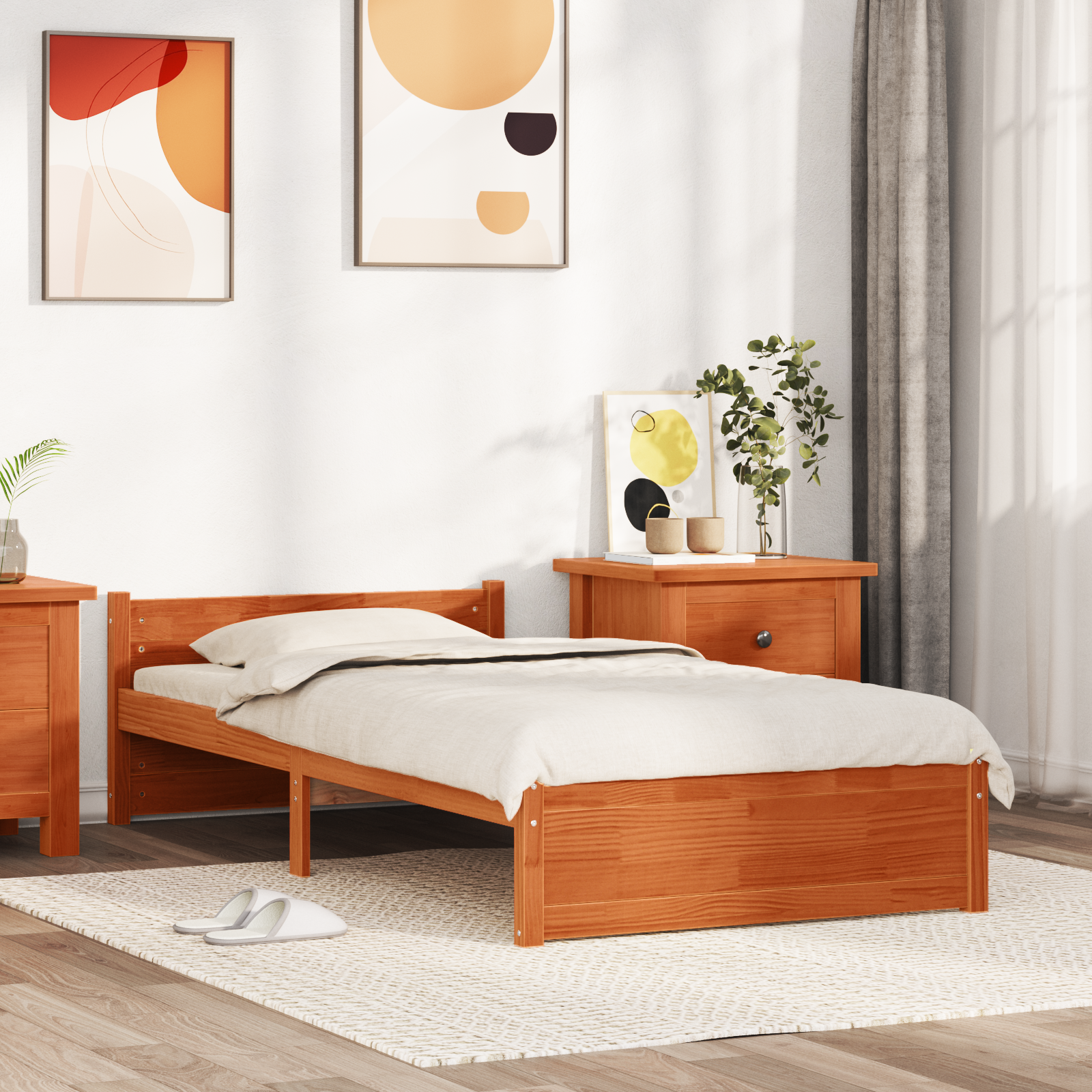 vidaXL Cadru de pat cu headboard Maroniu cerat 205.5 x 95.5 x 51 cm