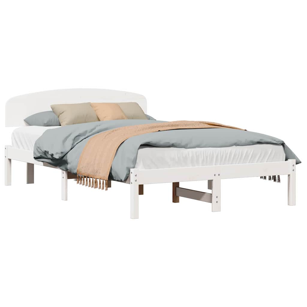 vidaXL Cadru de pat cu headboard Alb 140 x 190 cm Lemn de pin masiv