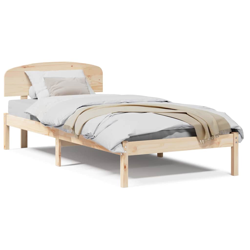 vidaXL Cadru de pat cu headboard natural 90 x 190 cm Lemn de pin masiv