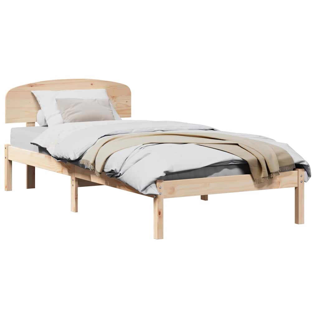 vidaXL Cadru de pat cu headboard natural 75 x 190 cm Lemn de pin masiv