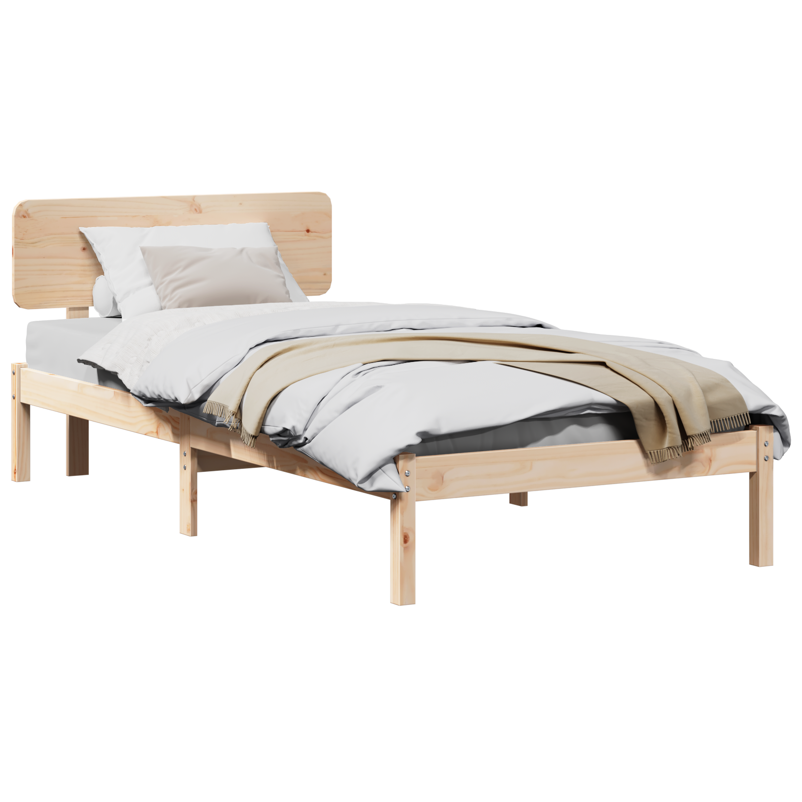 vidaXL Cadru de pat cu headboard natural 75 x 190 cm Lemn masiv de pin vidaXL Cadru de pat cu headboard natural 75 x 190 cm Lemn masiv de pin