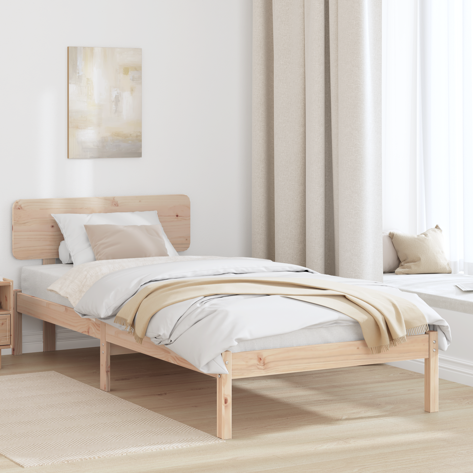 vidaXL Cadru de pat cu headboard natural 75 x 190 cm Lemn masiv de pin vidaXL Cadru de pat cu headboard natural 75 x 190 cm Lemn masiv de pin