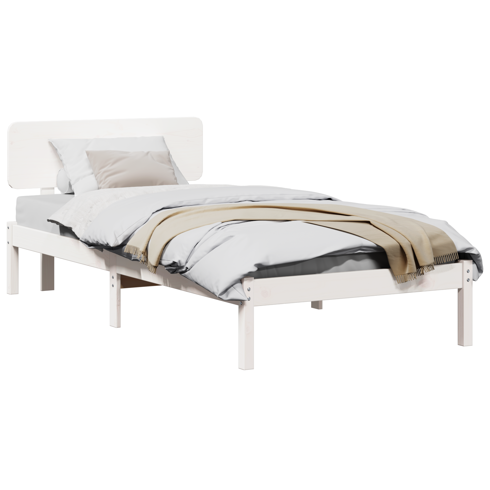 vidaXL Cadru de pat cu headboard Alb 75 x 190 cm Lemn masiv de pin vidaXL Cadru de pat cu headboard Alb 75 x 190 cm Lemn masiv de pin