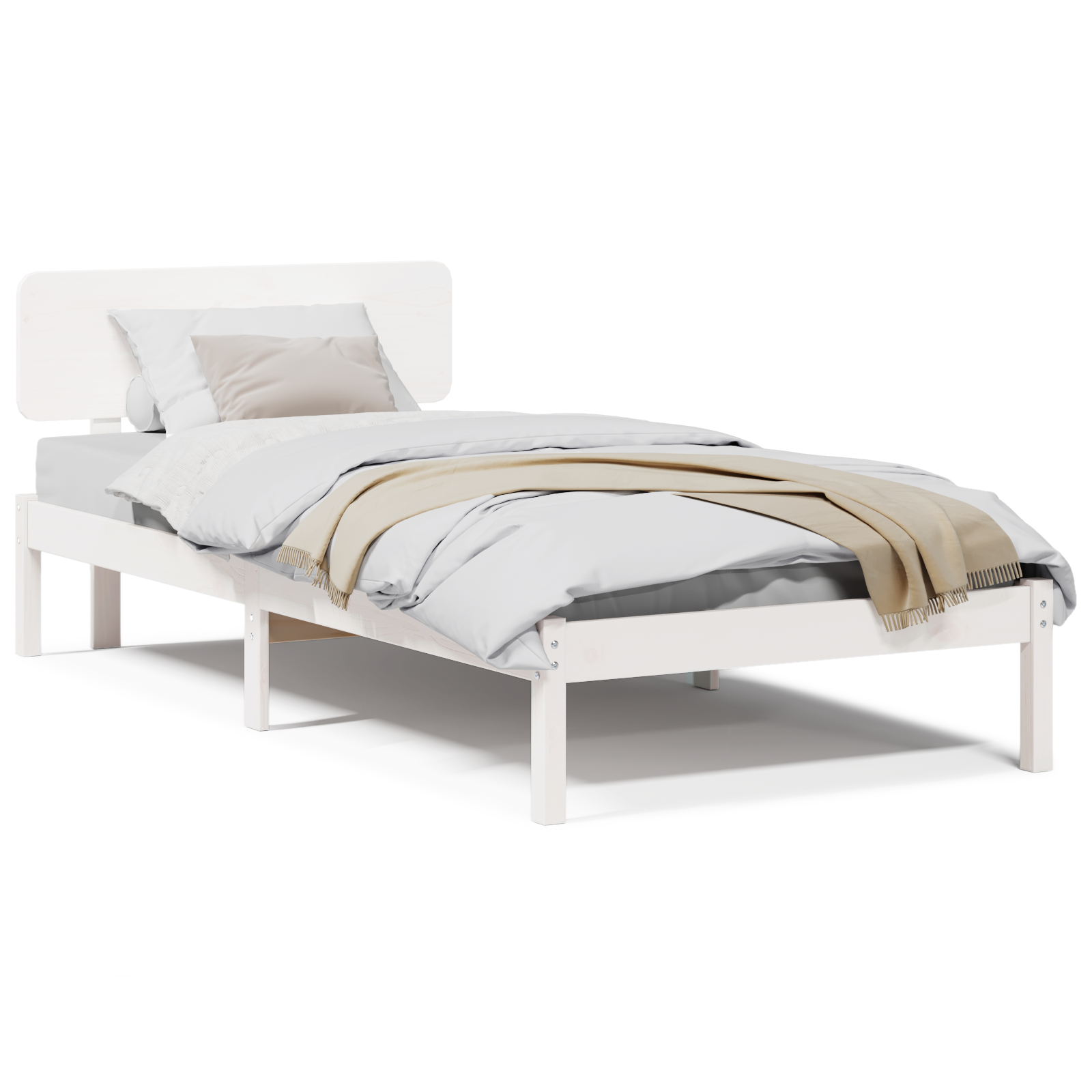 vidaXL Cadru de pat cu headboard Alb 75 x 190 cm Lemn masiv de pin vidaXL Cadru de pat cu headboard Alb 75 x 190 cm Lemn masiv de pin