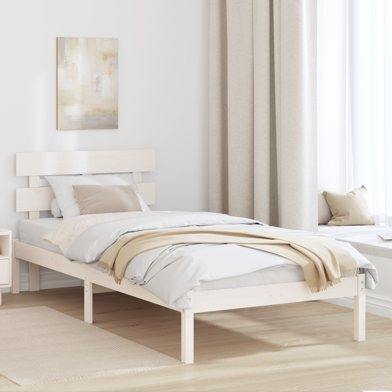 vidaXL Cadru de pat cu headboard Alb 80 x 200 cm Lemn masiv de pin vidaXL Cadru de pat cu headboard Alb 80 x 200 cm Lemn masiv de pin